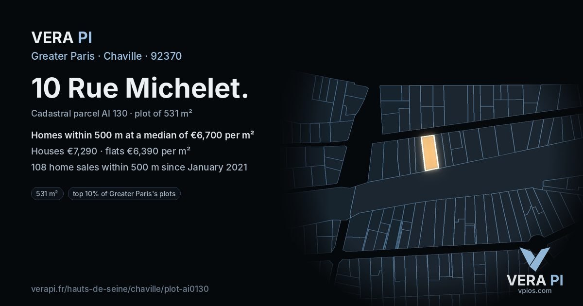 10 Rue Michelet, Chaville at night – the plot lit, the parcels around coloured by the prices near them
