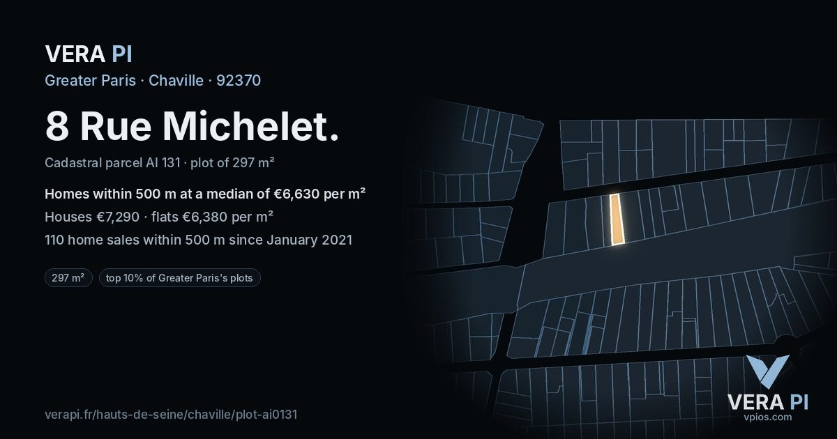 8 Rue Michelet, Chaville at night – the plot lit, the parcels around coloured by the prices near them