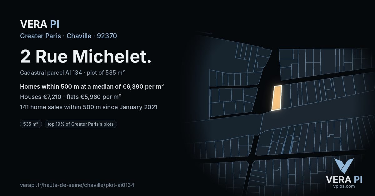 2 Rue Michelet, Chaville at night – the plot lit, the parcels around coloured by the prices near them