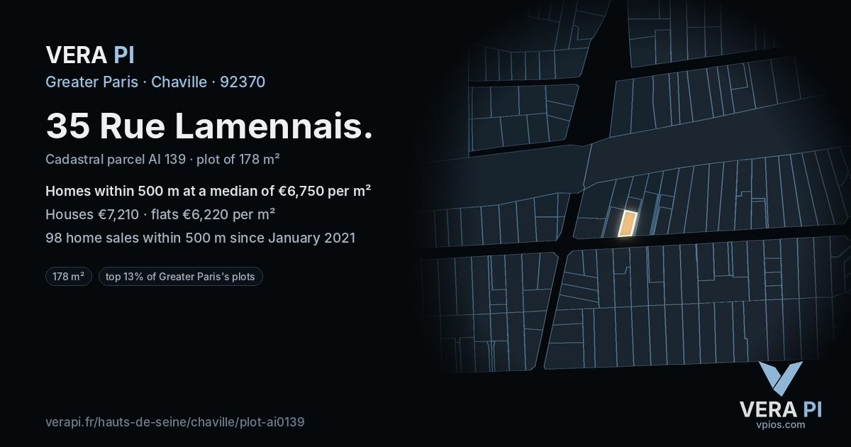 35 Rue Lamennais, Chaville at night – the plot lit, the parcels around coloured by the prices near them