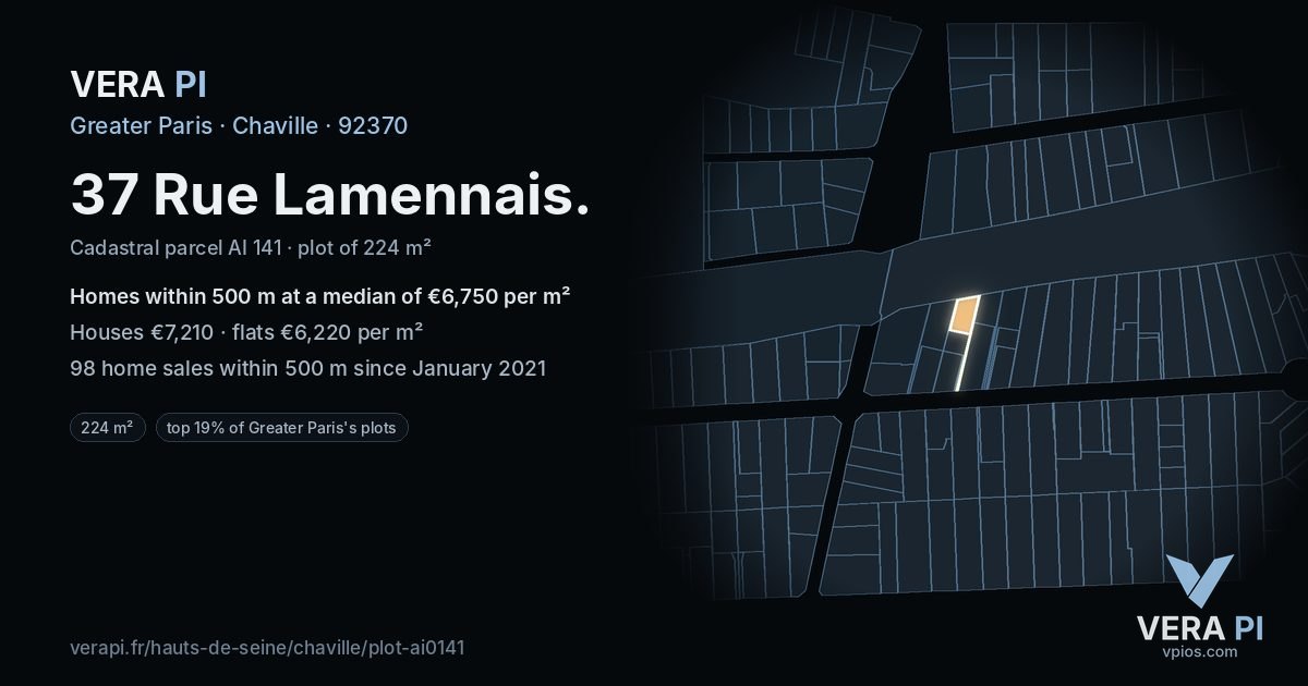 37 Rue Lamennais, Chaville at night – the plot lit, the parcels around coloured by the prices near them