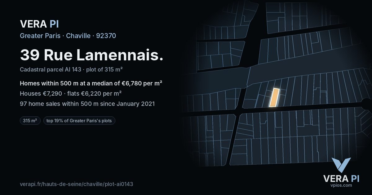 39 Rue Lamennais, Chaville at night – the plot lit, the parcels around coloured by the prices near them