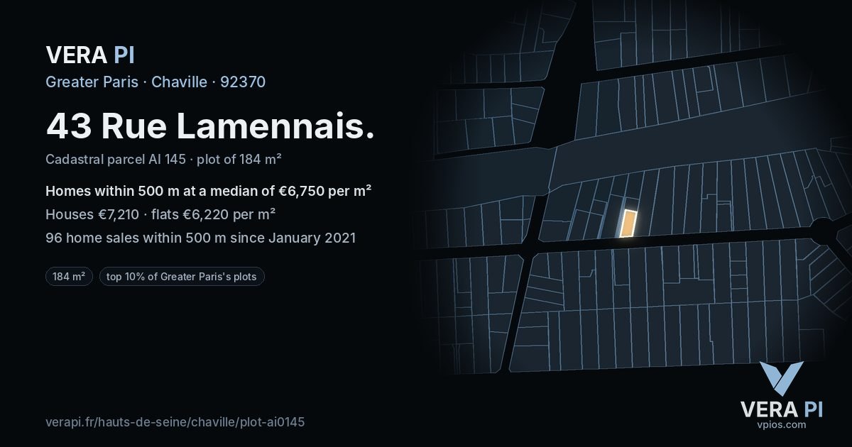 43 Rue Lamennais, Chaville at night – the plot lit, the parcels around coloured by the prices near them