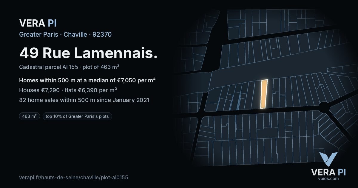 49 Rue Lamennais, Chaville at night – the plot lit, the parcels around coloured by the prices near them