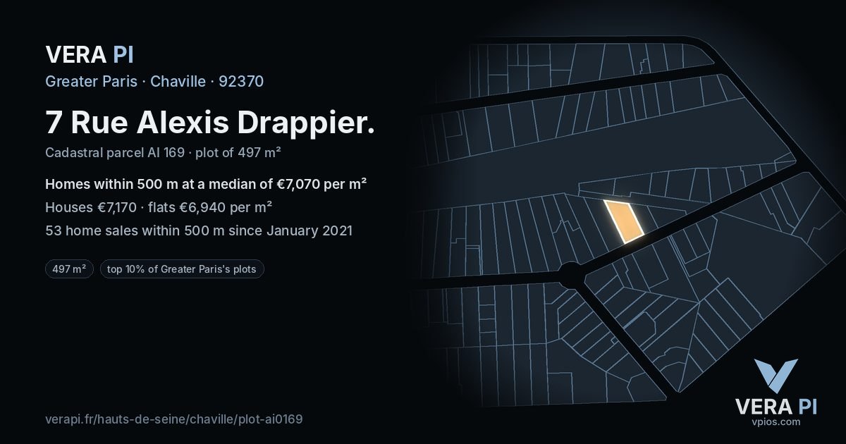 7 Rue Alexis Drappier, Chaville at night – the plot lit, the parcels around coloured by the prices near them