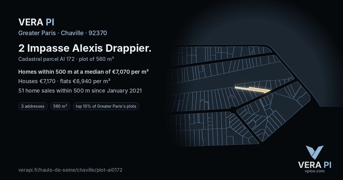 2 Impasse Alexis Drappier, Chaville at night – the plot lit, the parcels around coloured by the prices near them