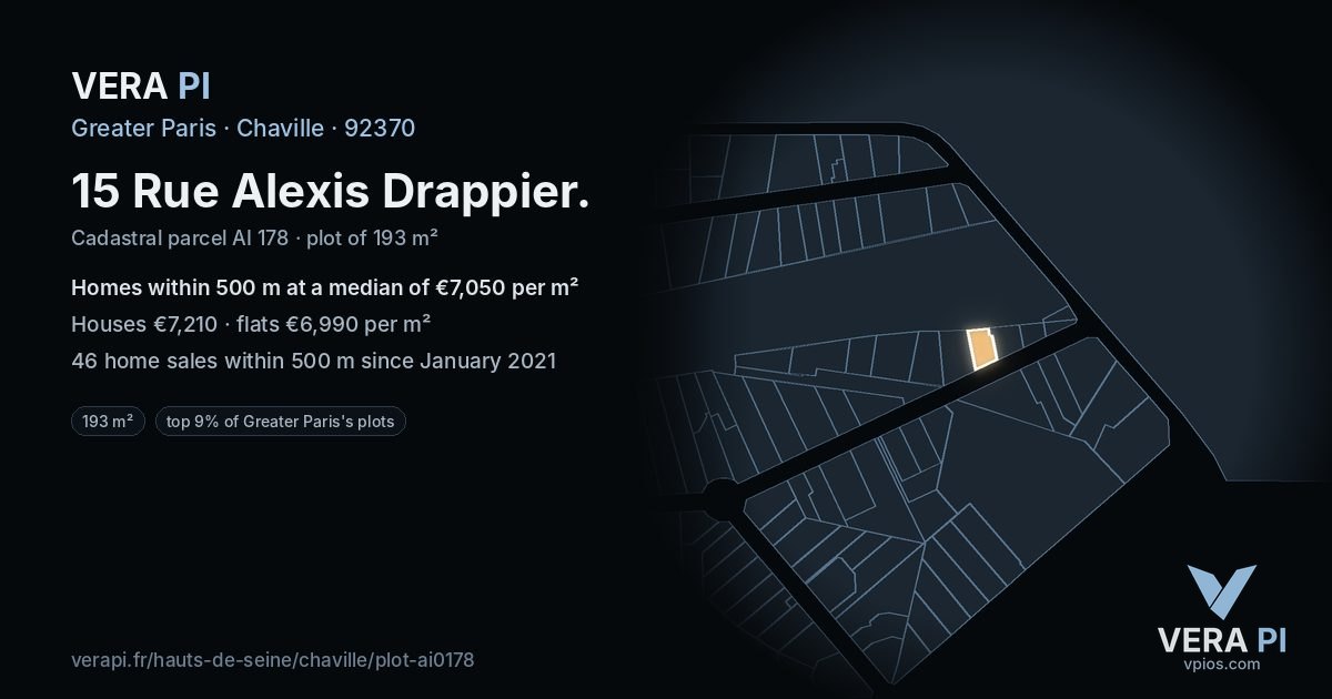 15 Rue Alexis Drappier, Chaville at night – the plot lit, the parcels around coloured by the prices near them
