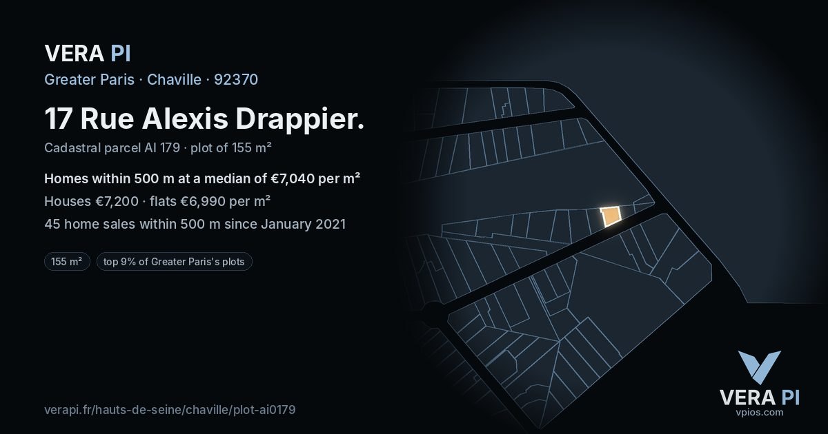 17 Rue Alexis Drappier, Chaville at night – the plot lit, the parcels around coloured by the prices near them