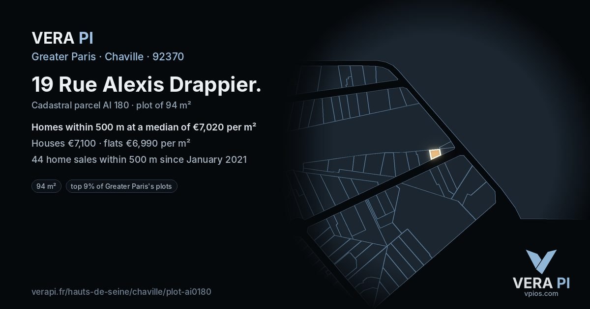 19 Rue Alexis Drappier, Chaville at night – the plot lit, the parcels around coloured by the prices near them
