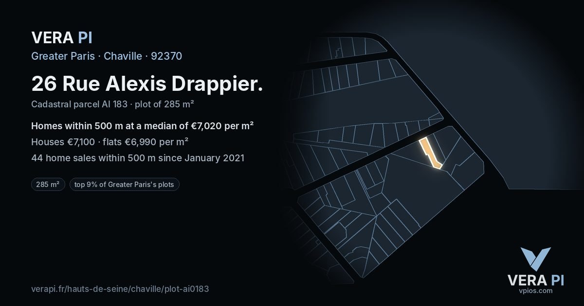 26 Rue Alexis Drappier, Chaville at night – the plot lit, the parcels around coloured by the prices near them