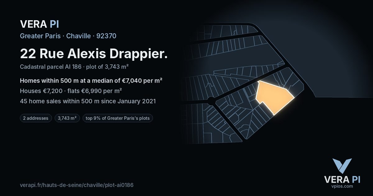 22 Rue Alexis Drappier, Chaville at night – the plot lit, the parcels around coloured by the prices near them