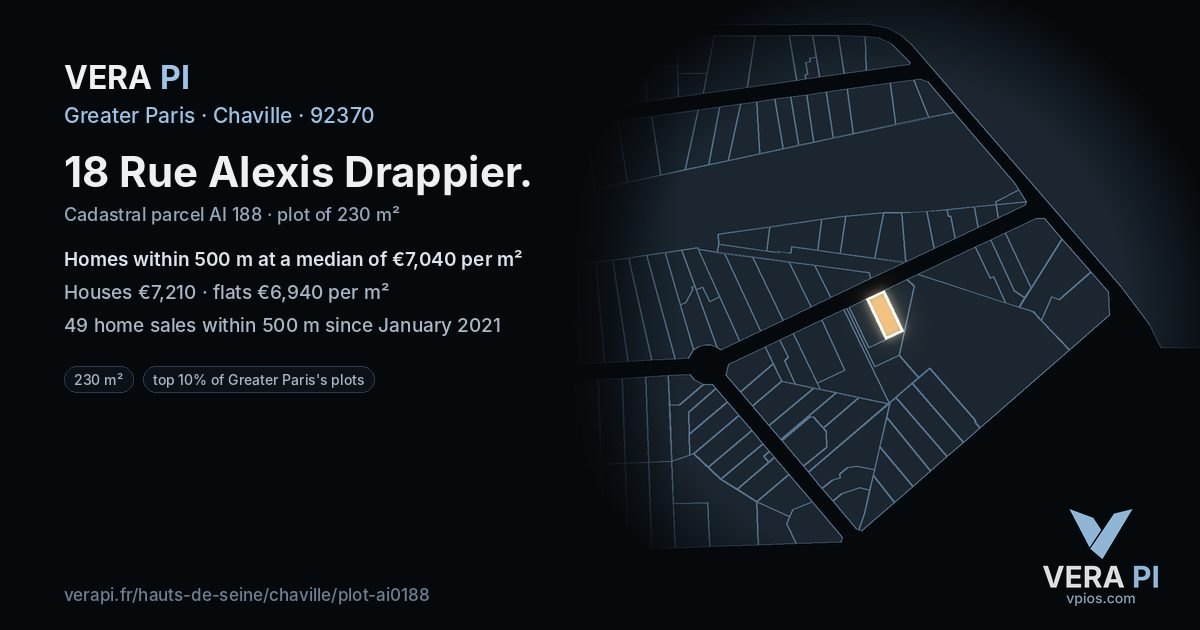 18 Rue Alexis Drappier, Chaville at night – the plot lit, the parcels around coloured by the prices near them