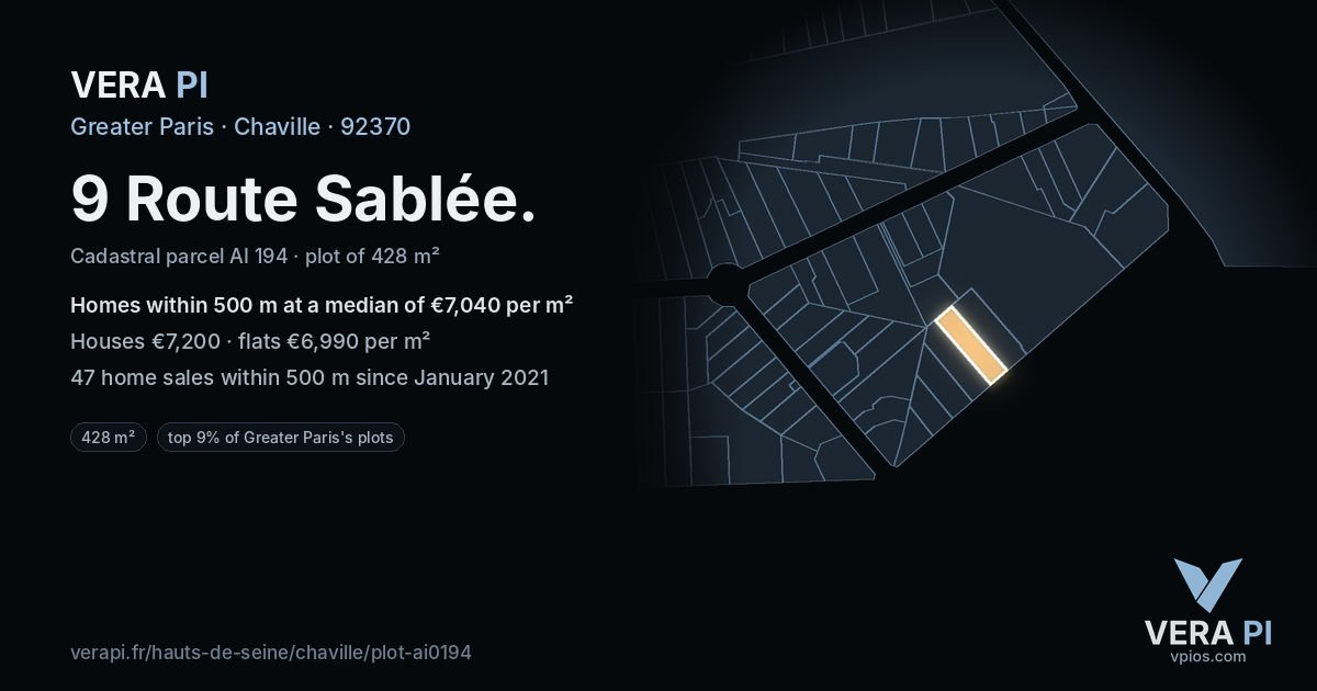 9 Route Sablée, Chaville at night – the plot lit, the parcels around coloured by the prices near them