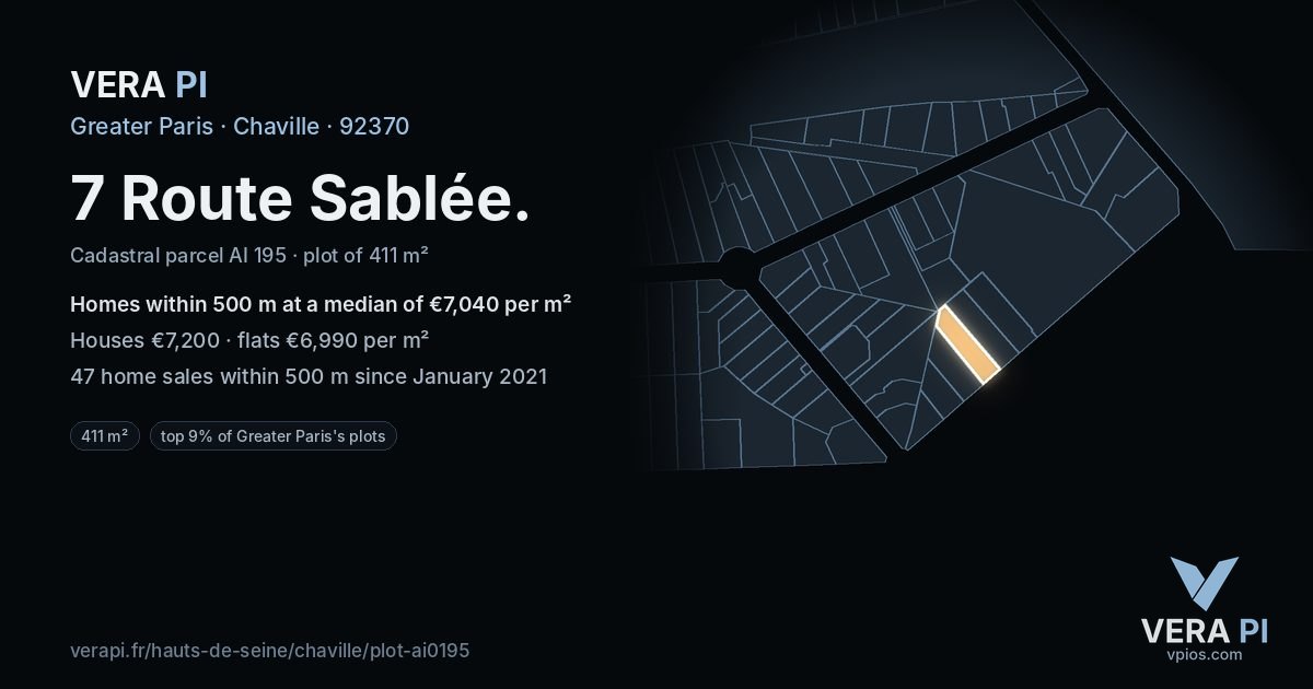 7 Route Sablée, Chaville at night – the plot lit, the parcels around coloured by the prices near them