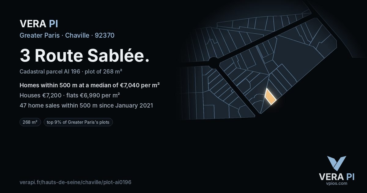 3 Route Sablée, Chaville at night – the plot lit, the parcels around coloured by the prices near them
