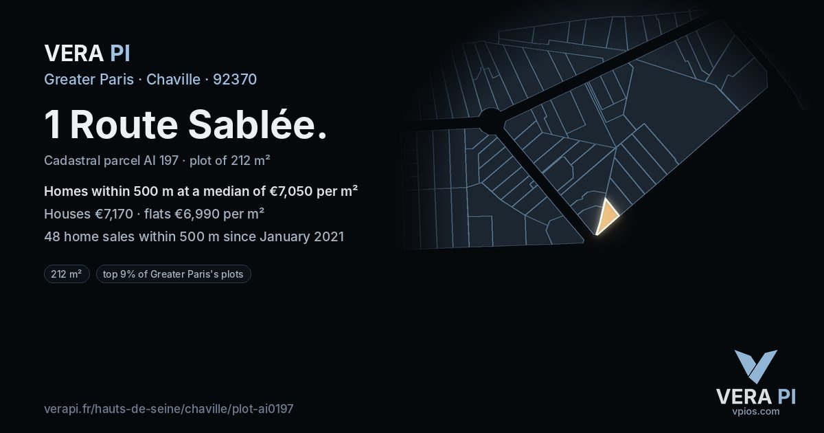1 Route Sablée, Chaville at night – the plot lit, the parcels around coloured by the prices near them