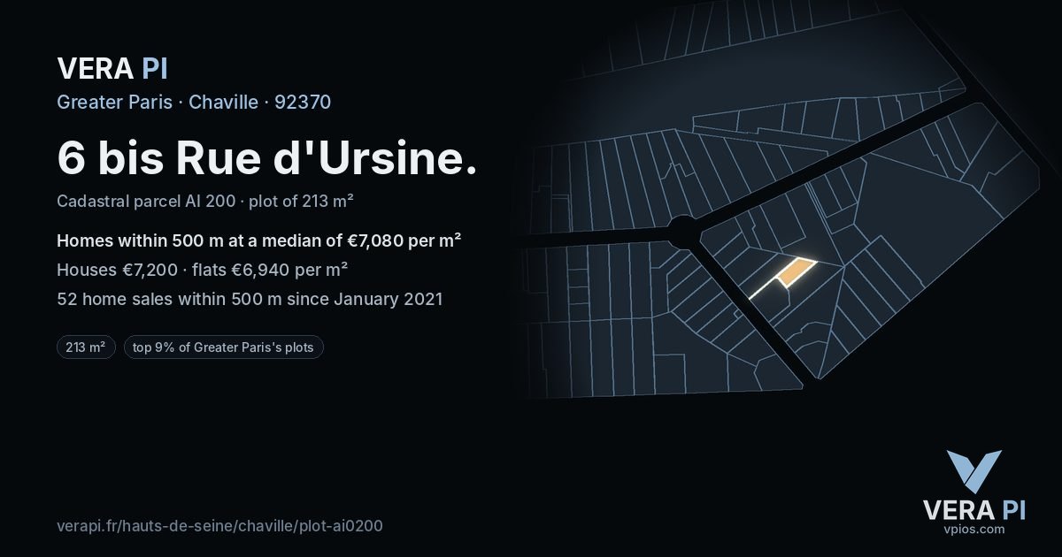 6 bis Rue d'Ursine, Chaville at night – the plot lit, the parcels around coloured by the prices near them