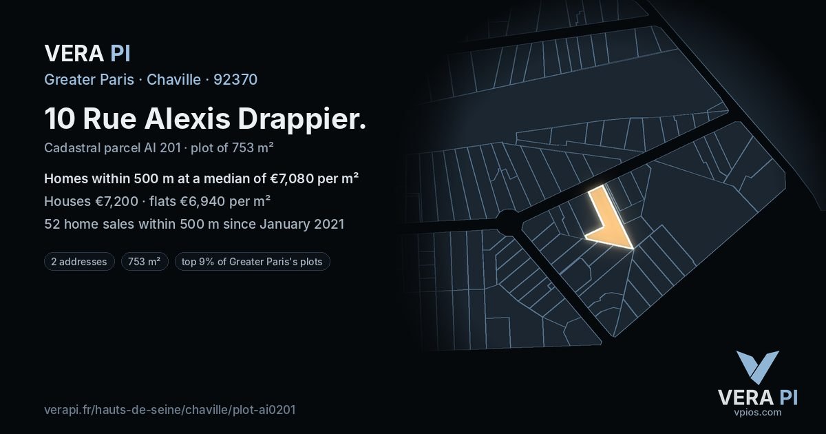 10 Rue Alexis Drappier, Chaville at night – the plot lit, the parcels around coloured by the prices near them