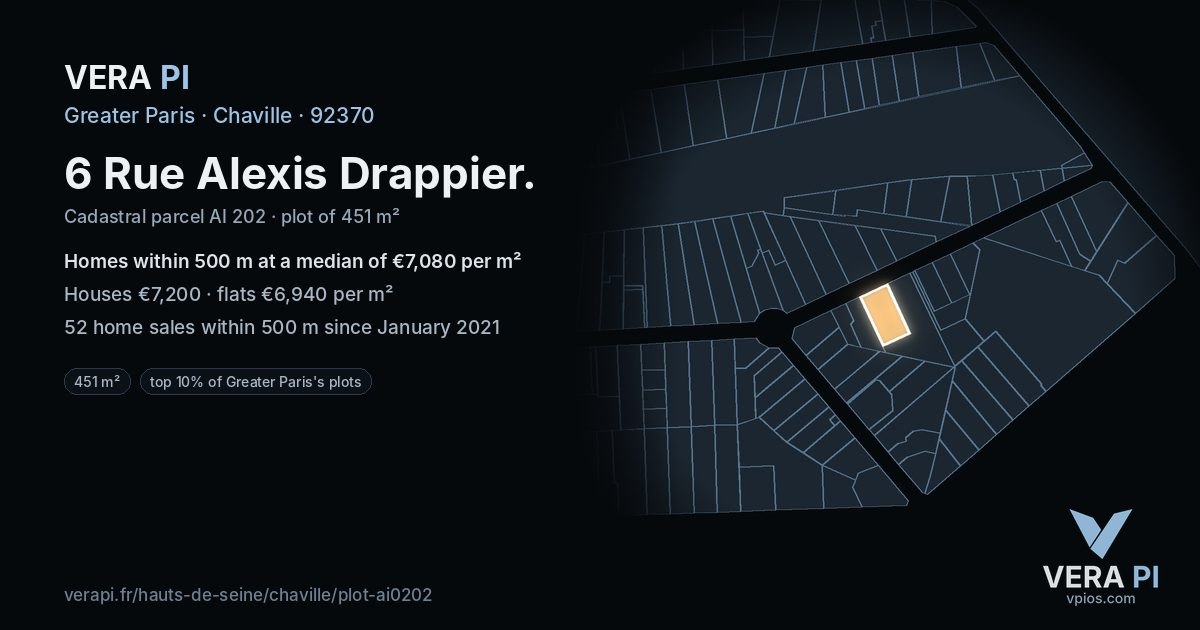 6 Rue Alexis Drappier, Chaville at night – the plot lit, the parcels around coloured by the prices near them