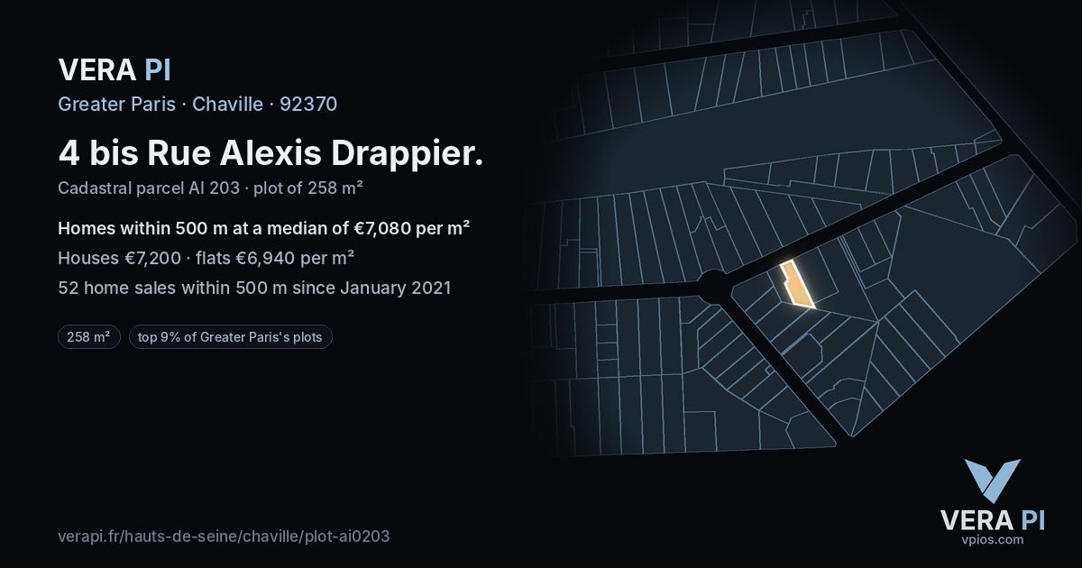 4 bis Rue Alexis Drappier, Chaville at night – the plot lit, the parcels around coloured by the prices near them