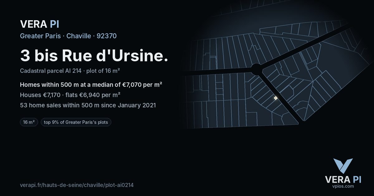 3 bis Rue d'Ursine, Chaville at night – the plot lit, the parcels around coloured by the prices near them