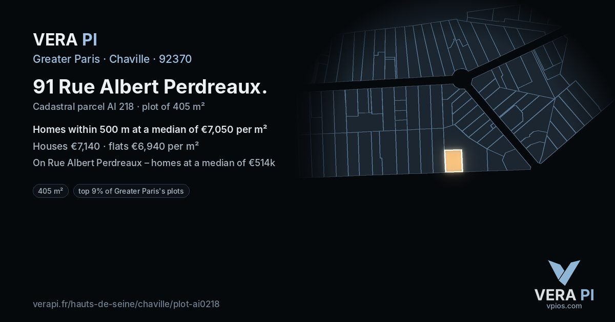 91 Rue Albert Perdreaux, Chaville at night – the plot lit, the parcels around coloured by the prices near them