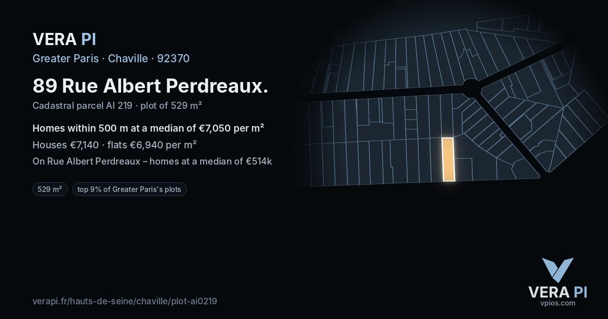 89 Rue Albert Perdreaux, Chaville at night – the plot lit, the parcels around coloured by the prices near them