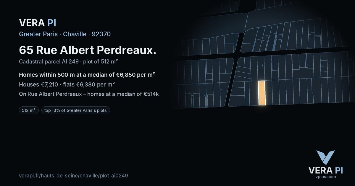 65 Rue Albert Perdreaux, Chaville at night – the plot lit, the parcels around coloured by the prices near them