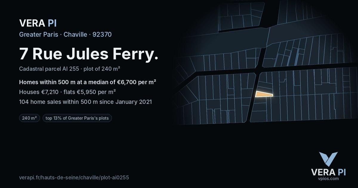 7 Rue Jules Ferry, Chaville at night – the plot lit, the parcels around coloured by the prices near them