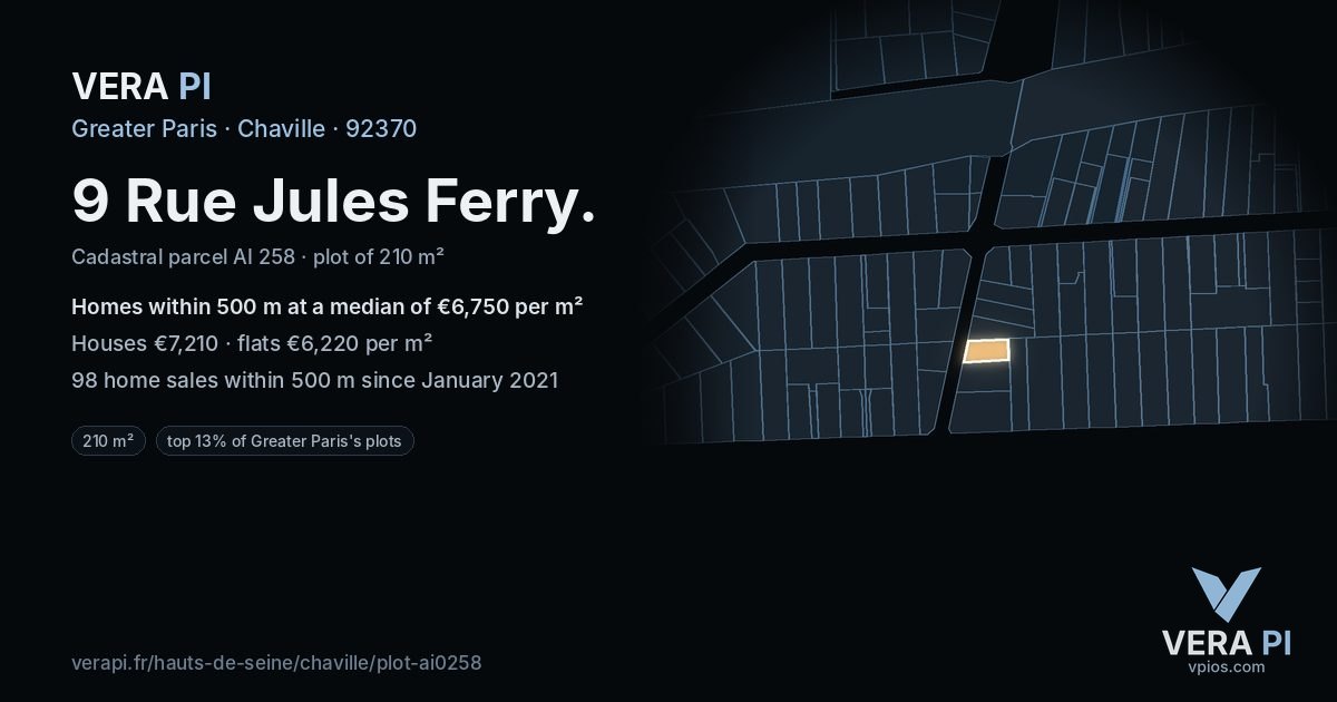 9 Rue Jules Ferry, Chaville at night – the plot lit, the parcels around coloured by the prices near them