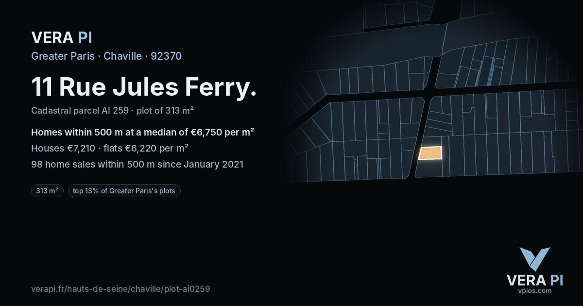 11 Rue Jules Ferry, Chaville at night – the plot lit, the parcels around coloured by the prices near them