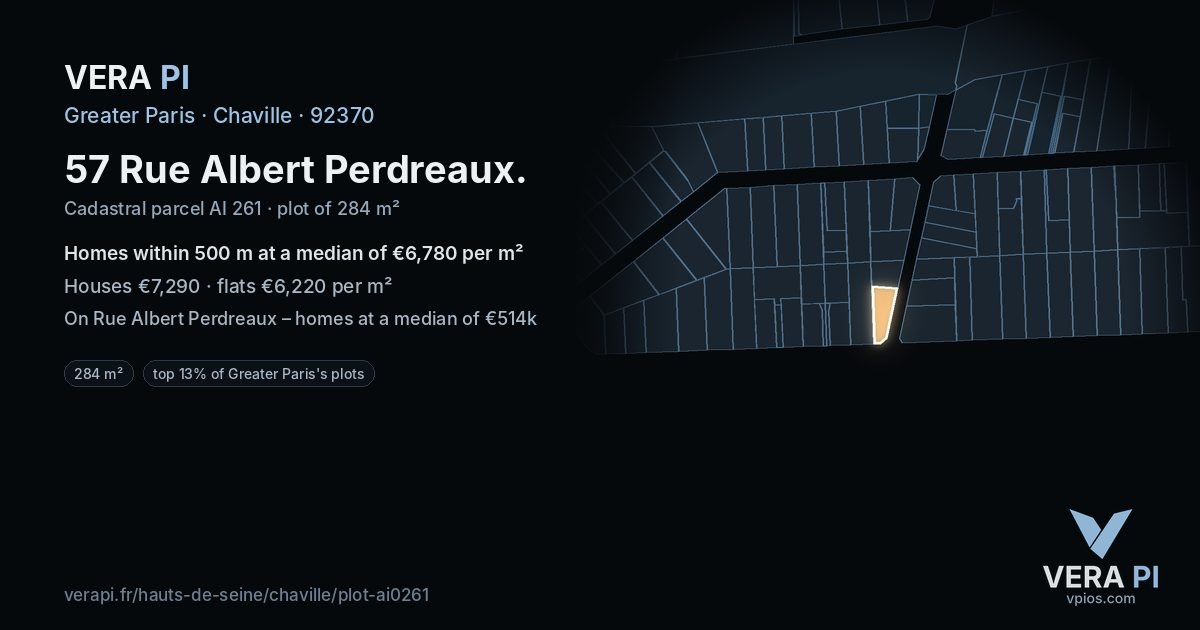 57 Rue Albert Perdreaux, Chaville at night – the plot lit, the parcels around coloured by the prices near them