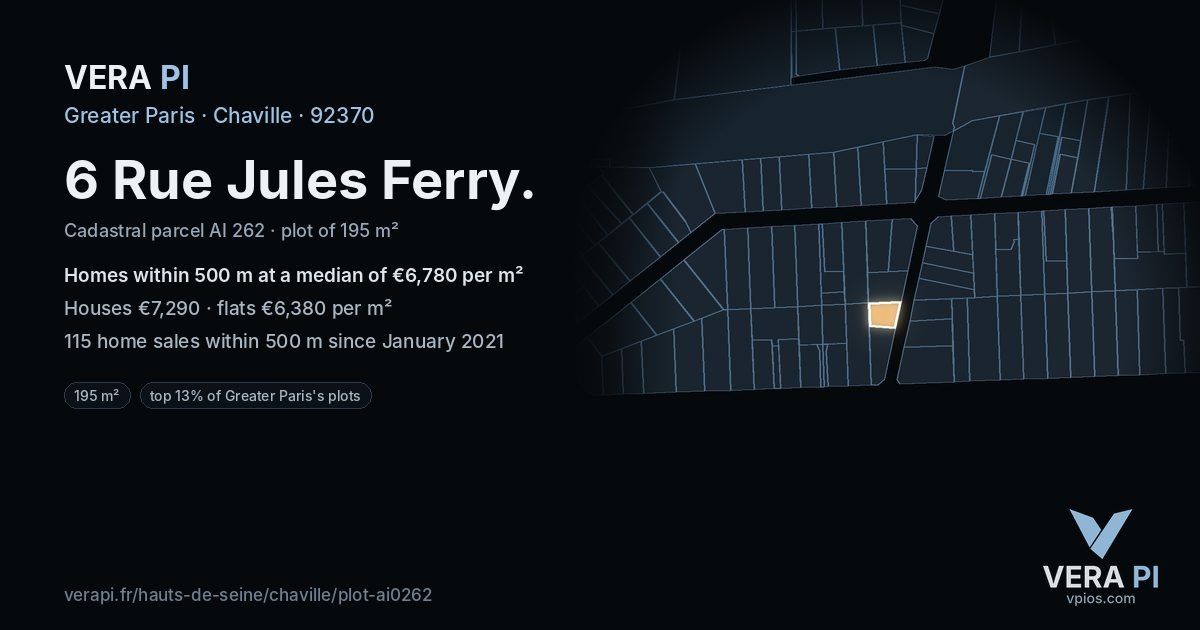 6 Rue Jules Ferry, Chaville at night – the plot lit, the parcels around coloured by the prices near them