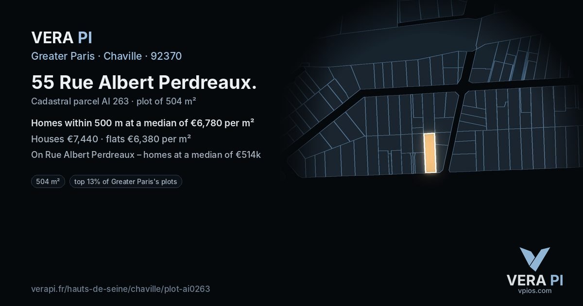 55 Rue Albert Perdreaux, Chaville at night – the plot lit, the parcels around coloured by the prices near them