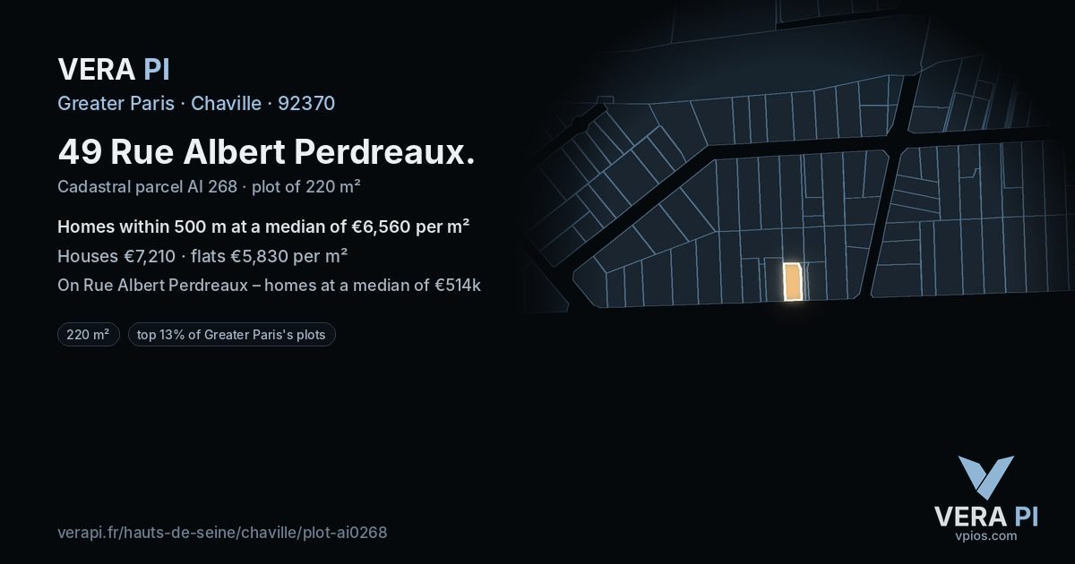 49 Rue Albert Perdreaux, Chaville at night – the plot lit, the parcels around coloured by the prices near them