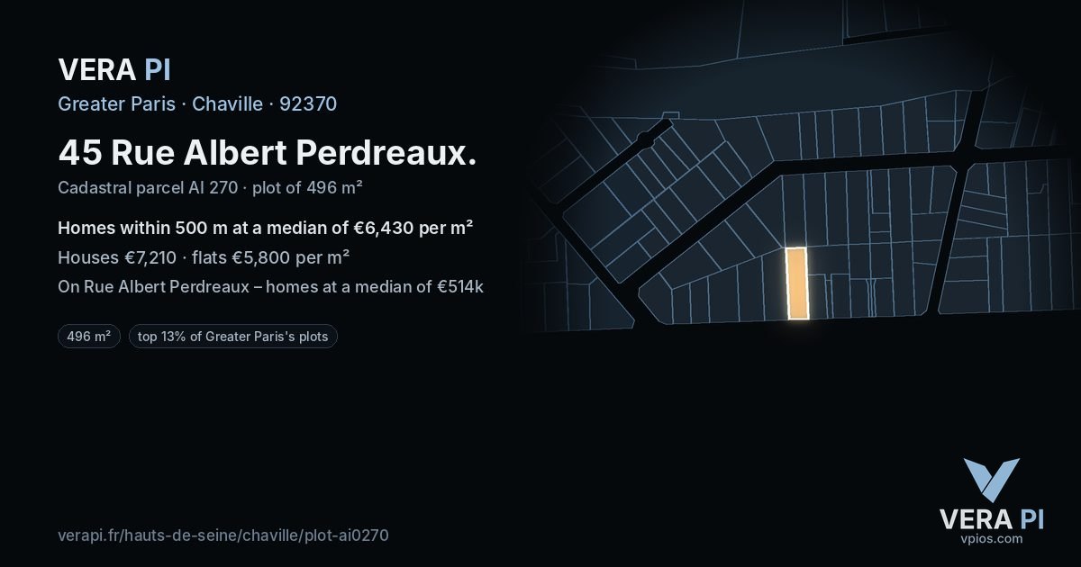 45 Rue Albert Perdreaux, Chaville at night – the plot lit, the parcels around coloured by the prices near them