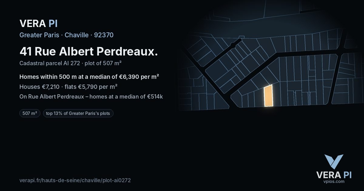 41 Rue Albert Perdreaux, Chaville at night – the plot lit, the parcels around coloured by the prices near them