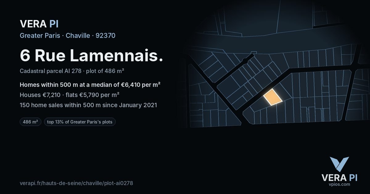 6 Rue Lamennais, Chaville at night – the plot lit, the parcels around coloured by the prices near them