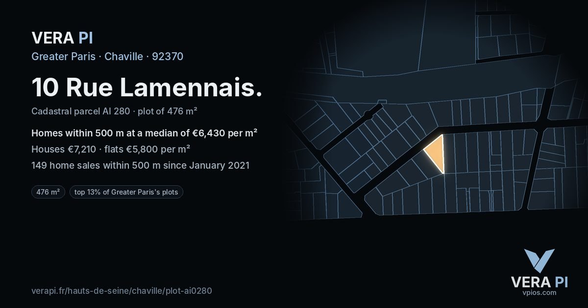 10 Rue Lamennais, Chaville at night – the plot lit, the parcels around coloured by the prices near them