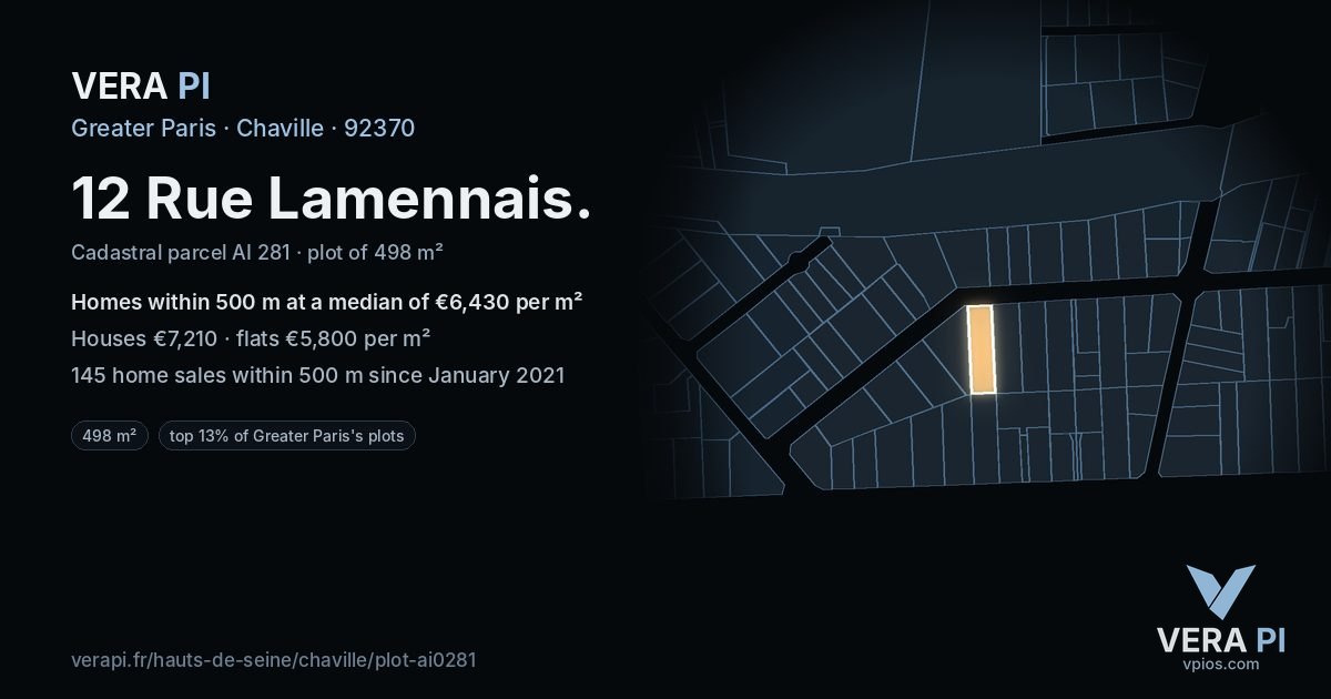 12 Rue Lamennais, Chaville at night – the plot lit, the parcels around coloured by the prices near them