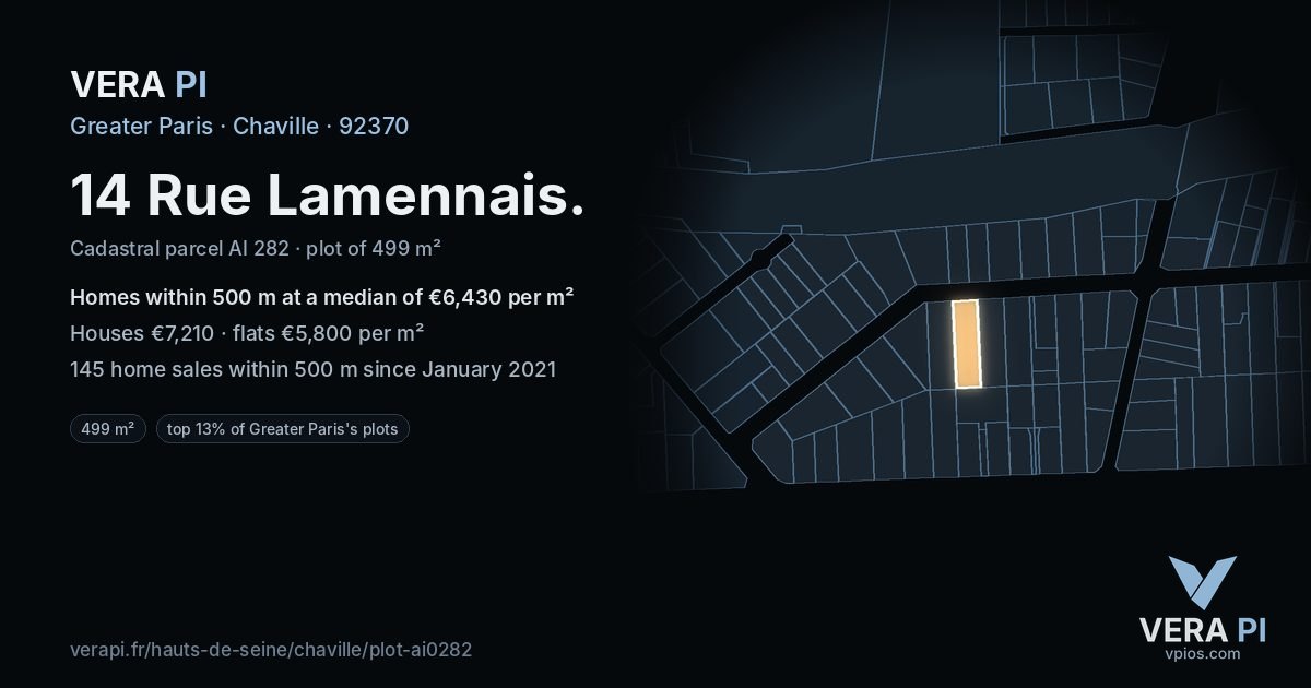 14 Rue Lamennais, Chaville at night – the plot lit, the parcels around coloured by the prices near them