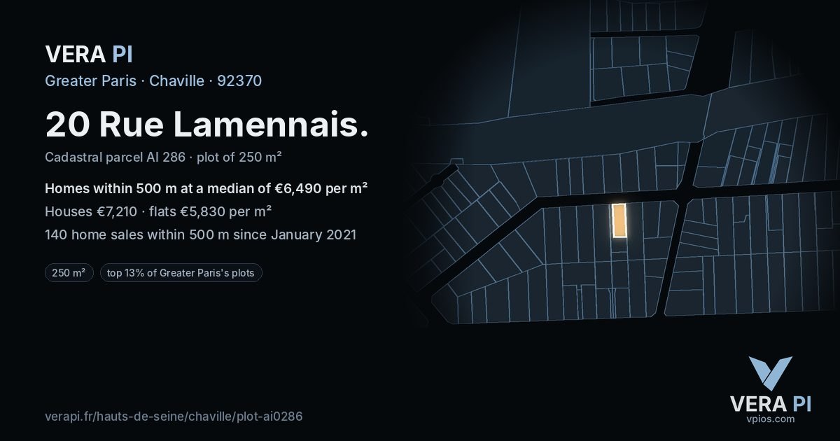 20 Rue Lamennais, Chaville at night – the plot lit, the parcels around coloured by the prices near them