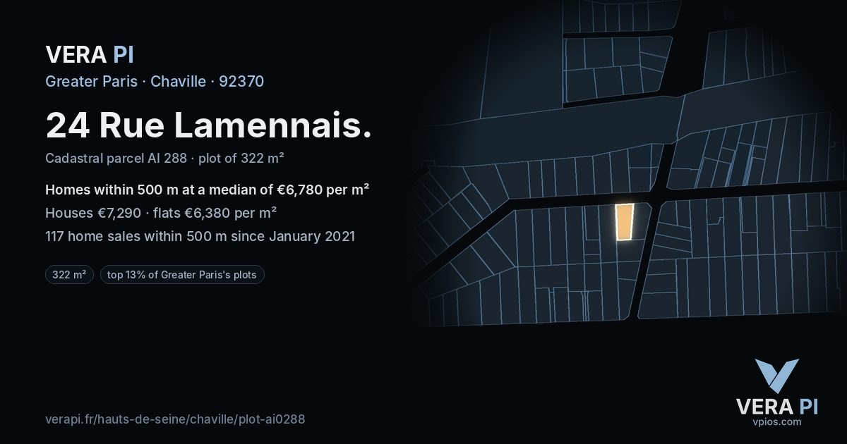 24 Rue Lamennais, Chaville at night – the plot lit, the parcels around coloured by the prices near them