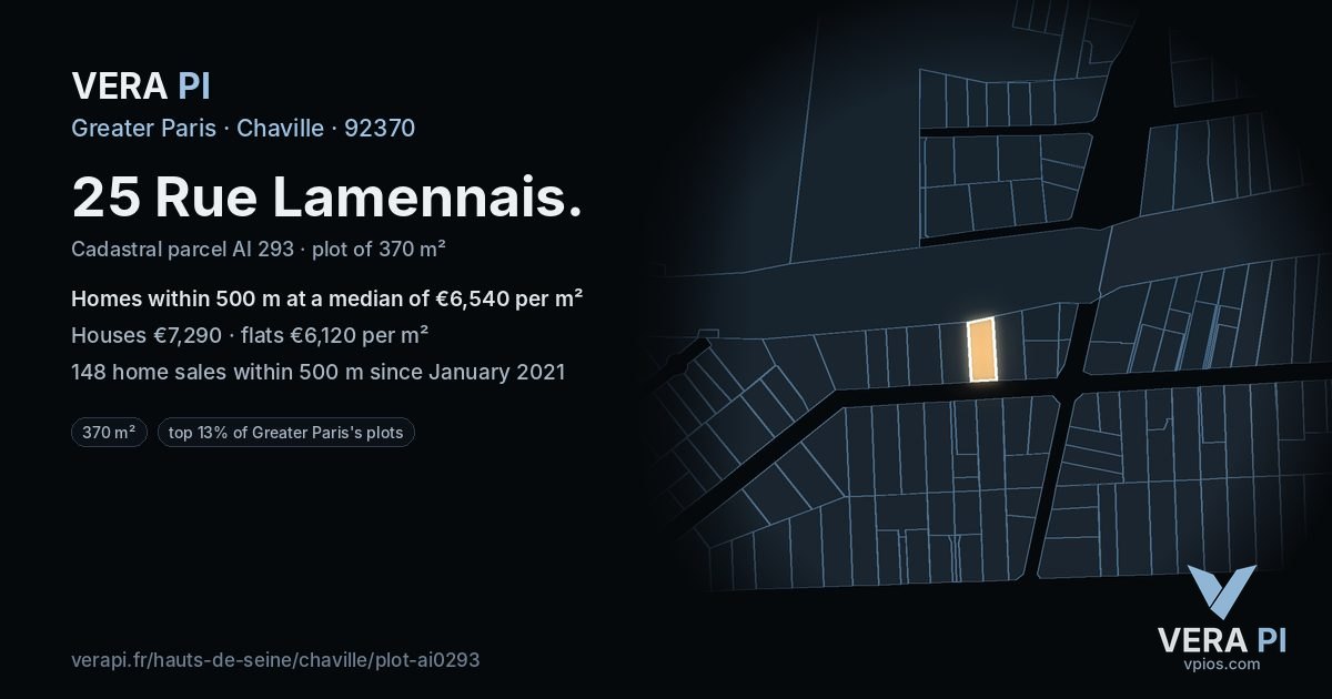 25 Rue Lamennais, Chaville at night – the plot lit, the parcels around coloured by the prices near them