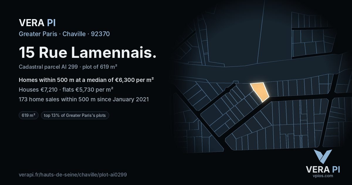 15 Rue Lamennais, Chaville at night – the plot lit, the parcels around coloured by the prices near them