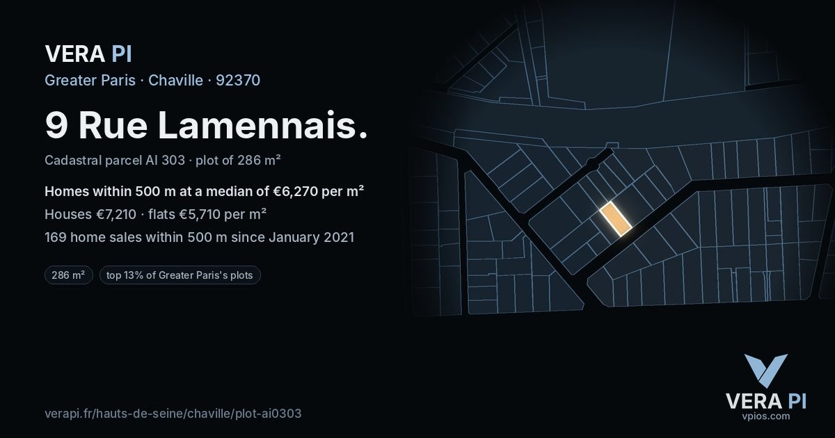 9 Rue Lamennais, Chaville at night – the plot lit, the parcels around coloured by the prices near them