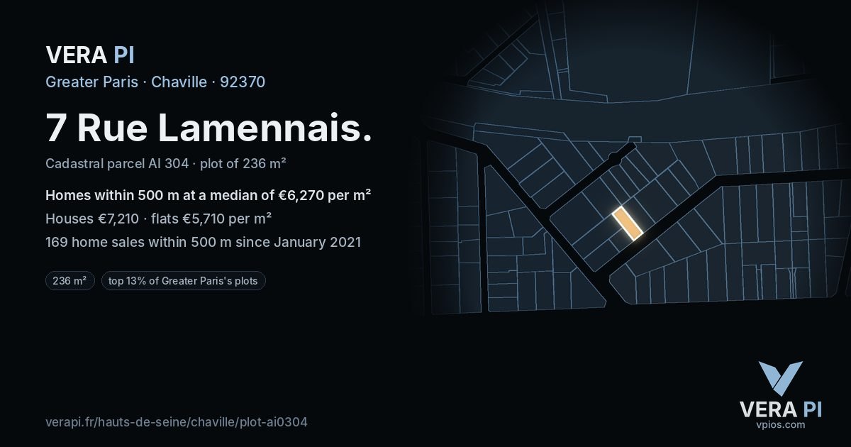 7 Rue Lamennais, Chaville at night – the plot lit, the parcels around coloured by the prices near them