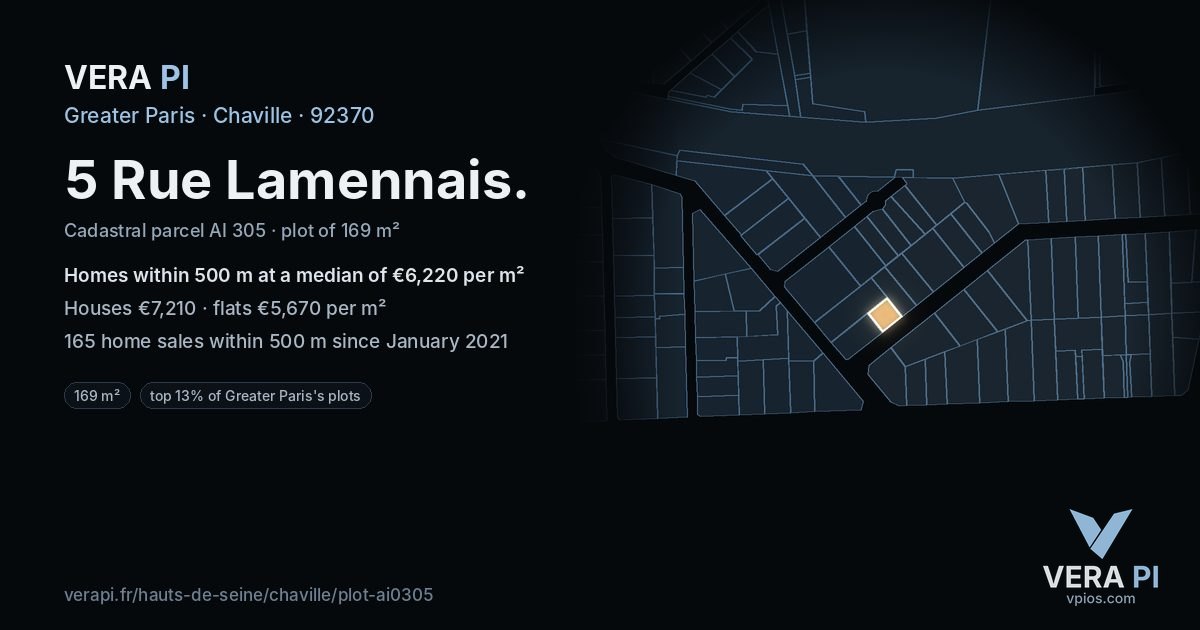 5 Rue Lamennais, Chaville at night – the plot lit, the parcels around coloured by the prices near them