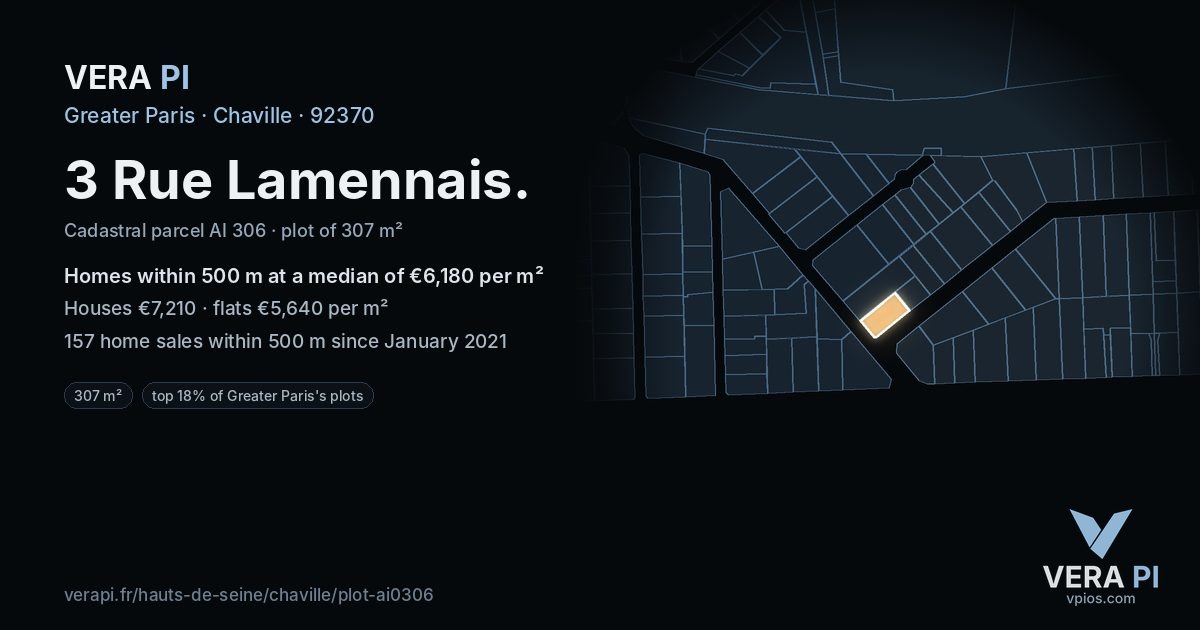 3 Rue Lamennais, Chaville at night – the plot lit, the parcels around coloured by the prices near them
