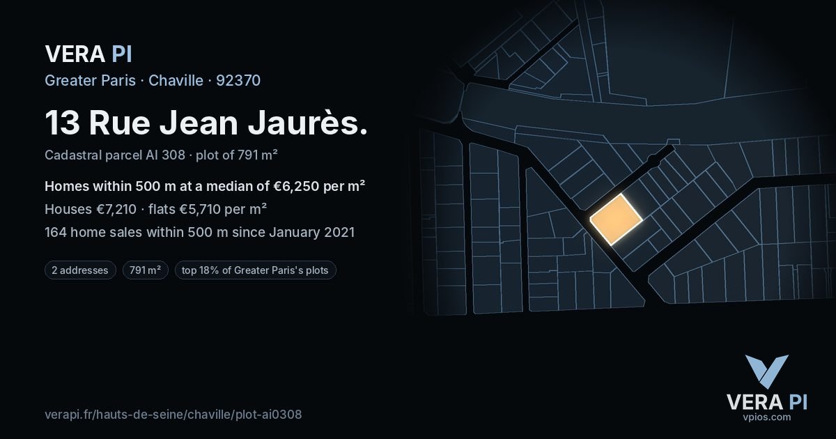 13 Rue Jean Jaurès, Chaville at night – the plot lit, the parcels around coloured by the prices near them
